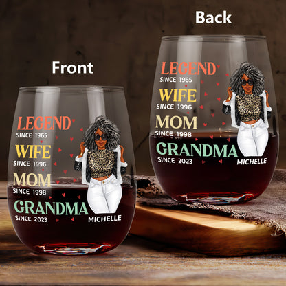 Legend Wife Mom Grandma - Personalized Stemless Wine Glass