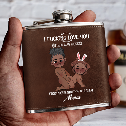 I Love You - Personalized Leather Flask