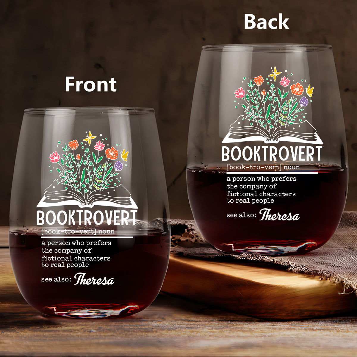 Booktrovert - Personalized Stemless Wine Glass