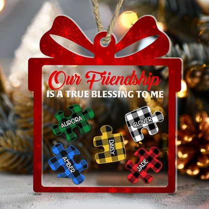 Our Friendship Is A True Blessing To Me - Personalized 3 Layered Christmas Shaker Ornament