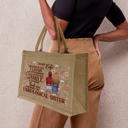 Because Of You I Laugh A Little Harder - Personalized Jute Tote Bag