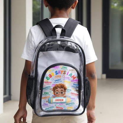 God Says I Am - Personalized Clear Backpack
