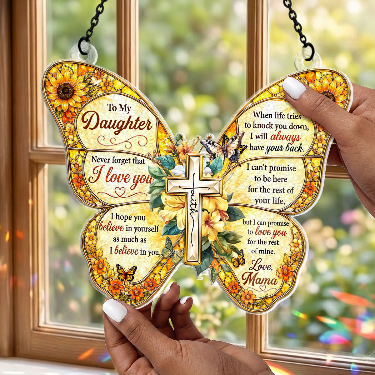 Never Forget That I Love You - Personalized 3D Custom Shape Stained Glass Suncatcher