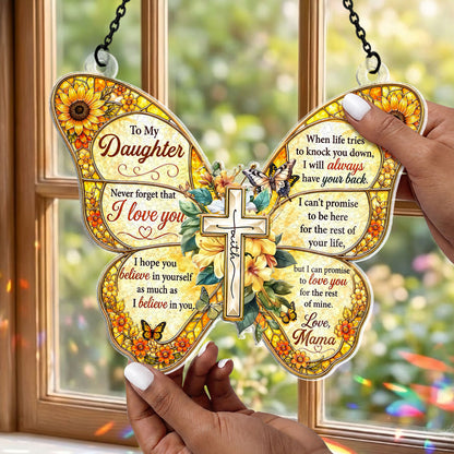 Never Forget That I Love You - Personalized 3D Custom Shape Stained Glass Suncatcher