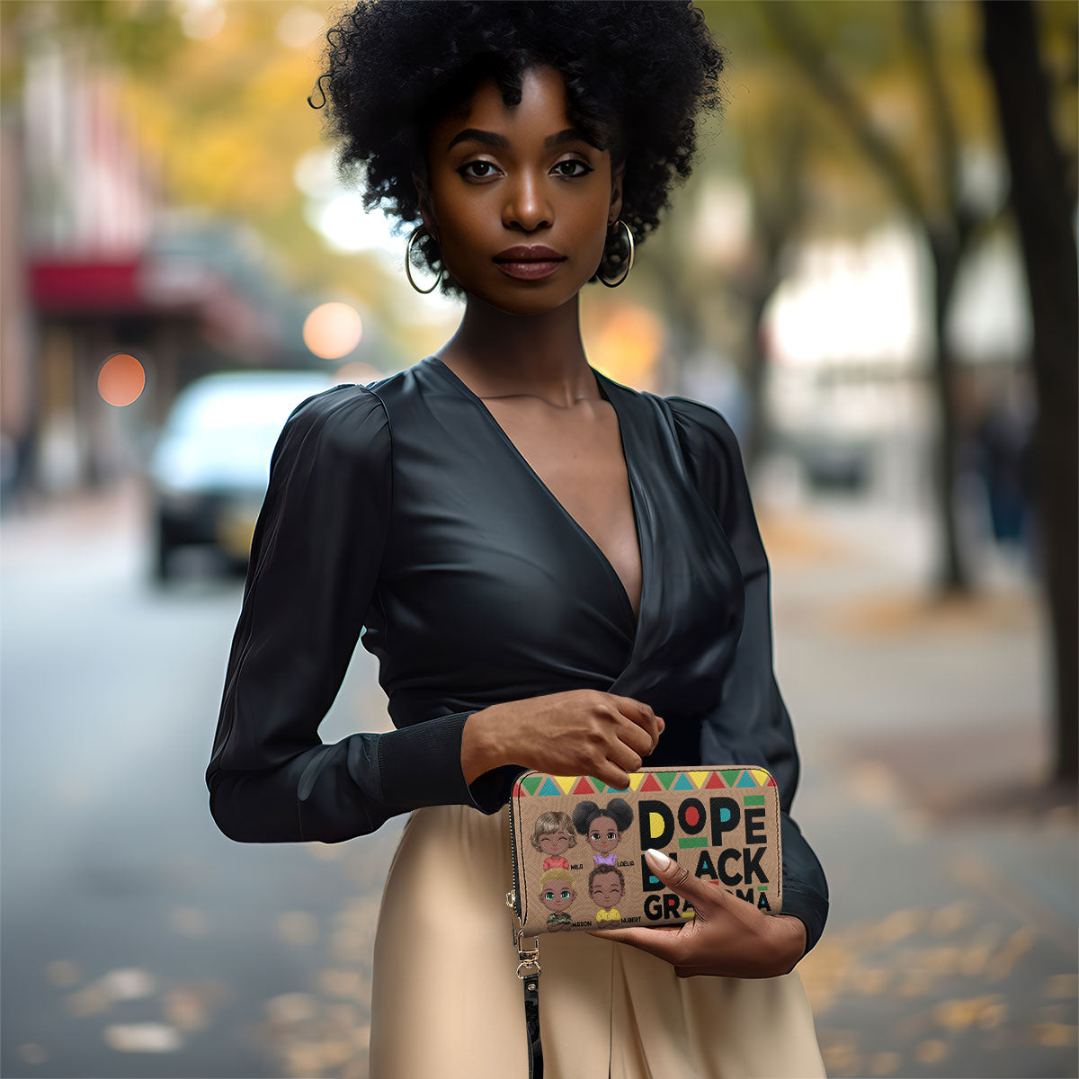 Dope Black Grandma - Personalized Leather Clutch Purse SBCPLN2424L