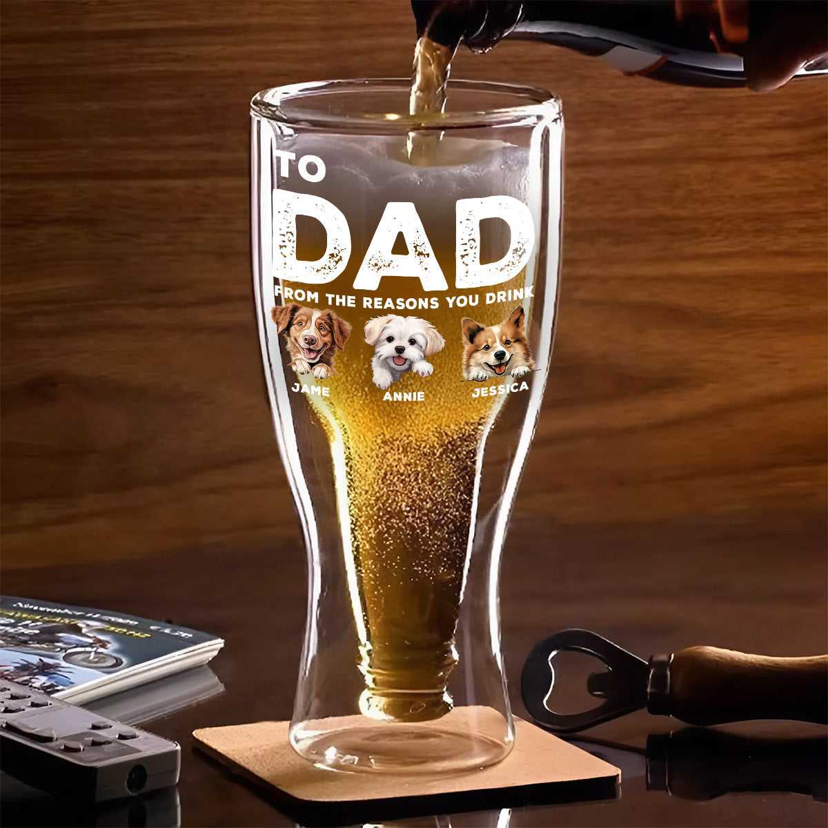 To Dad From The Reasons You Drink - Personalized Inverted Beer Glass