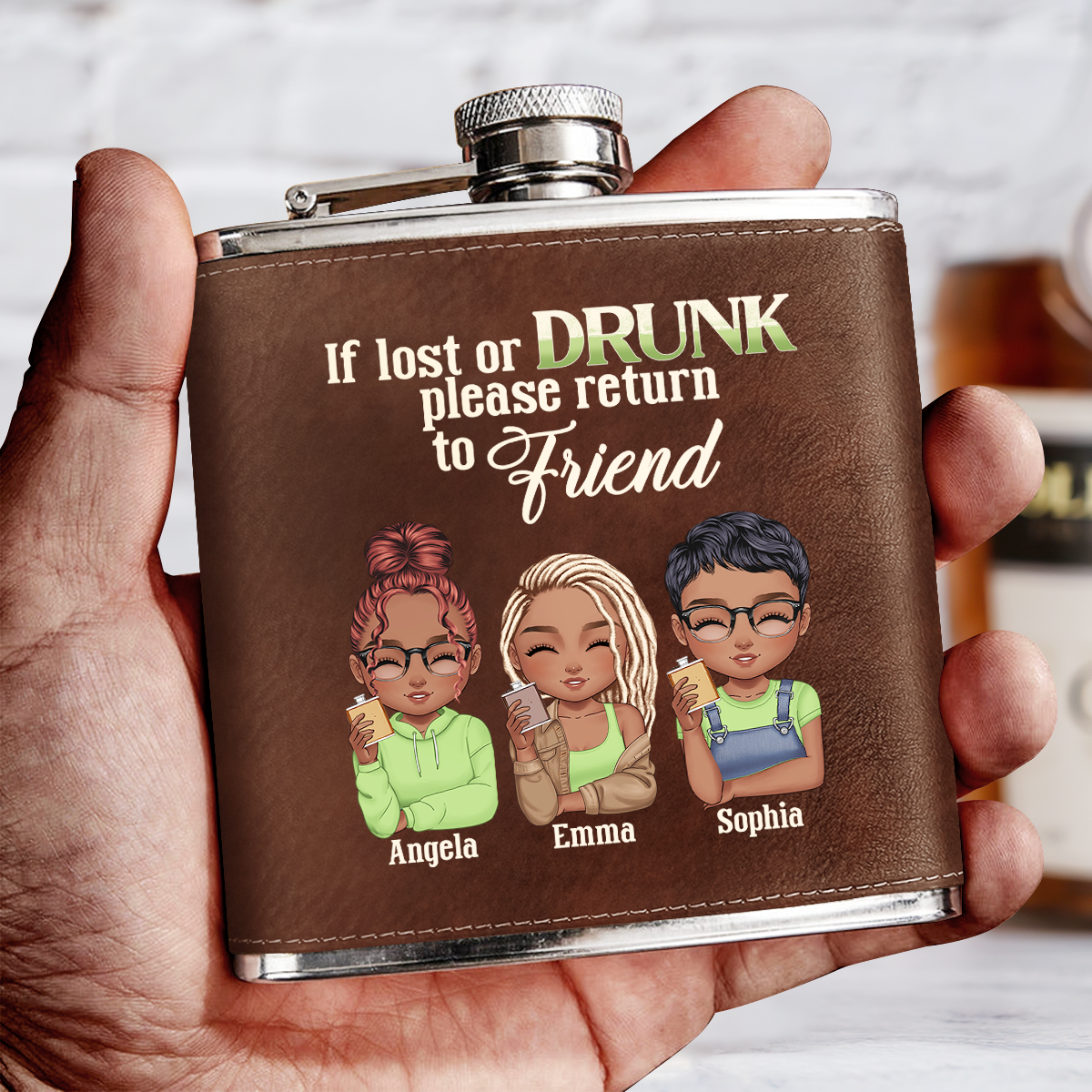 If Lost Or Drunk Please Return To Friend - Personalized Leather Flask SBLFLALM2692M