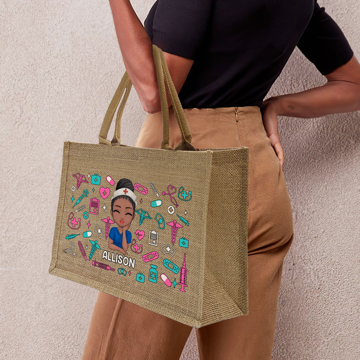 Nurse - Personalized Jute Tote Bag