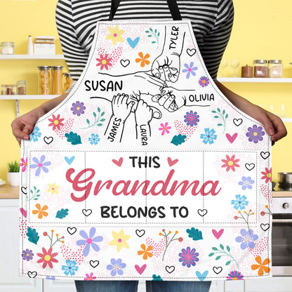 Grandma Holding Hands With Colorful Flowers - Personalized Apron With Packet