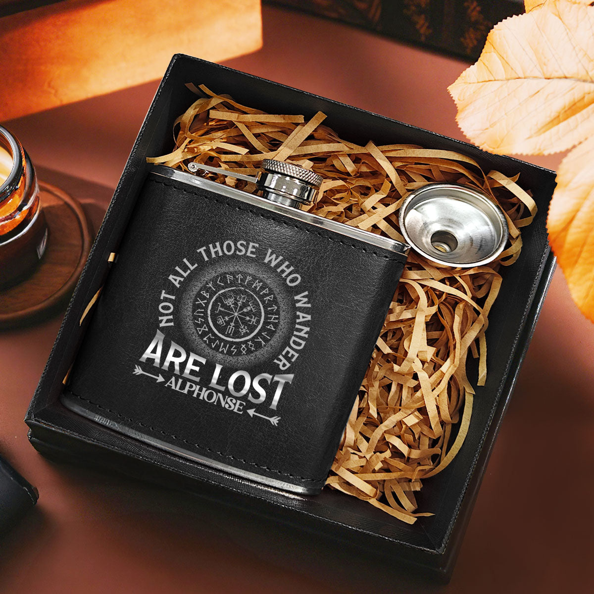 Not All Those Who Wander Are Lost - Personalized Leather Flask SBLFLALM2148M