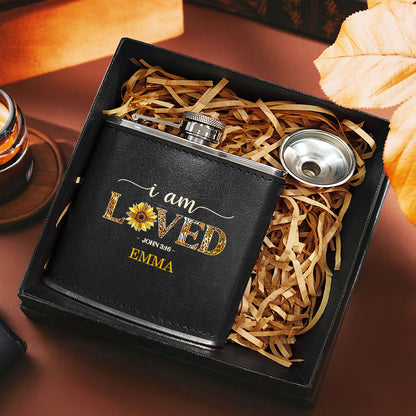 I Am Loved - Personalized Leather Flask SBLFLALM2770TA