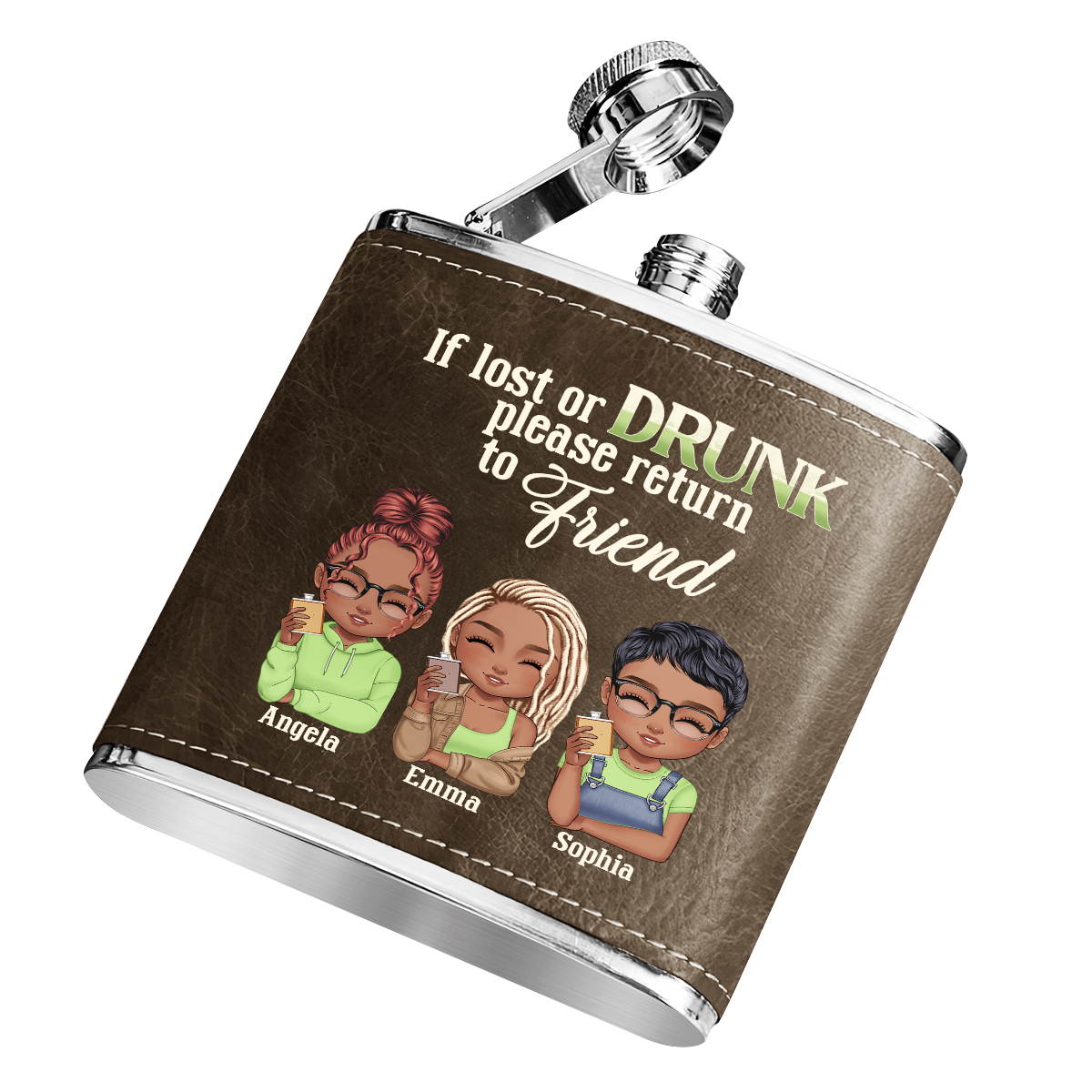 If Lost Or Drunk Please Return To Friend - Personalized Leather Flask SBLFLALM2692M