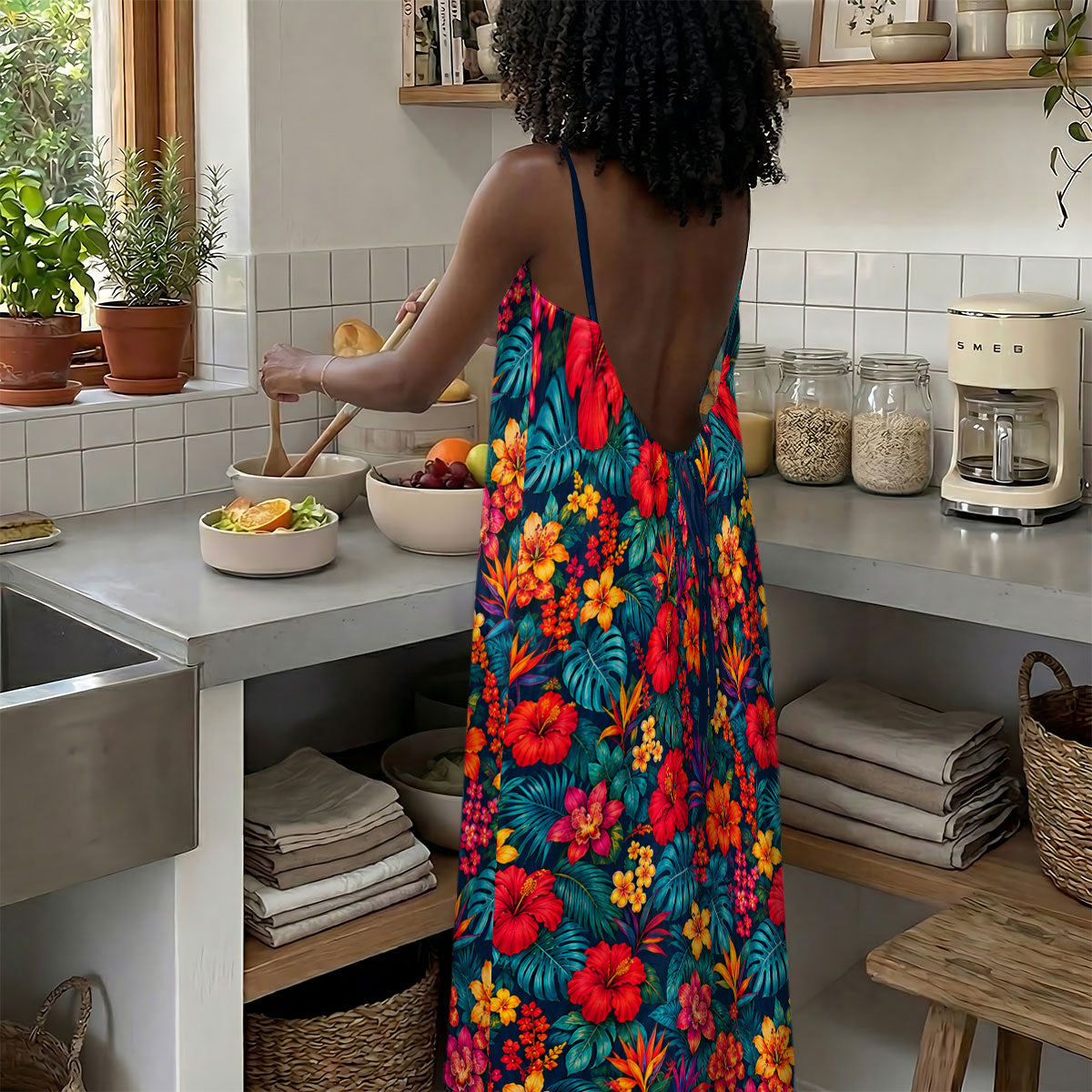Tropical Floral - Personalized Backless Cami Maxi Dress