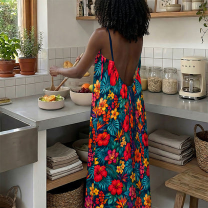 Tropical Floral - Personalized Backless Cami Maxi Dress