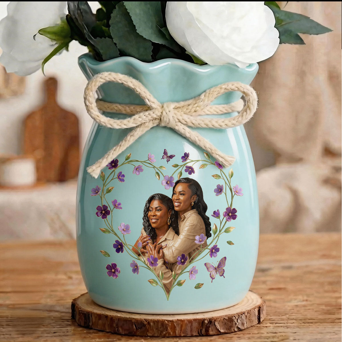 Custom Photo Portrait Mom Grandma Parents Family Ceramic - Personalized Flower Vase With Ribbon
