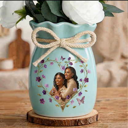 Custom Photo Portrait Mom Grandma Parents Family Ceramic - Personalized Flower Vase With Ribbon