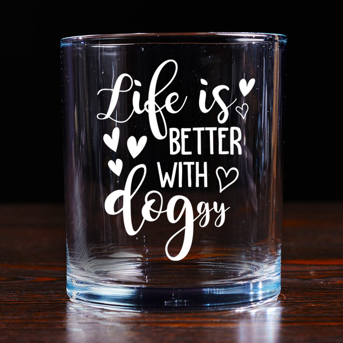 Life Is Better With Doggy - Personalized Round Whiskey Glass