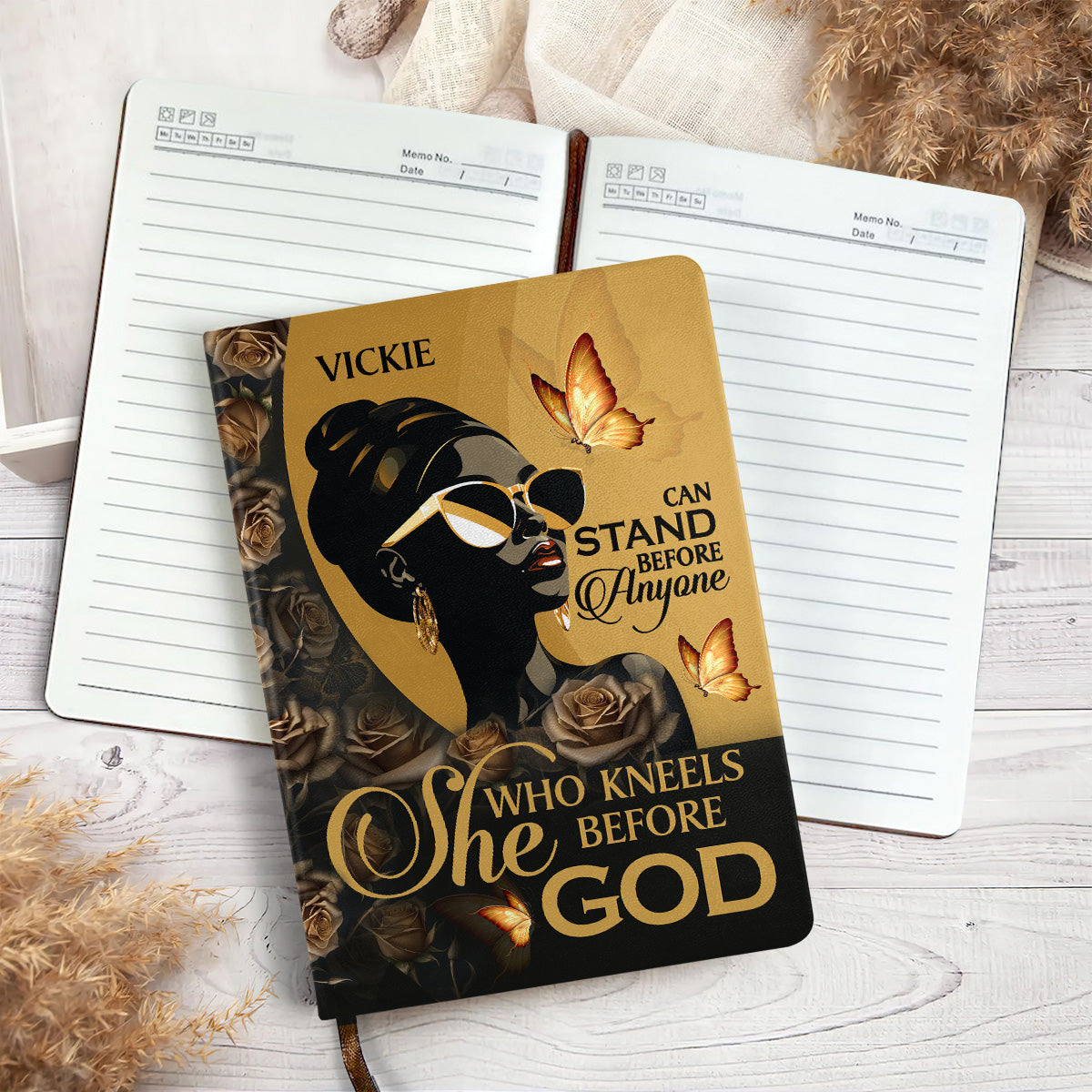 She Who Kneels Before God Can Stand Before Anyone - Personalized Leather Cover Notebook