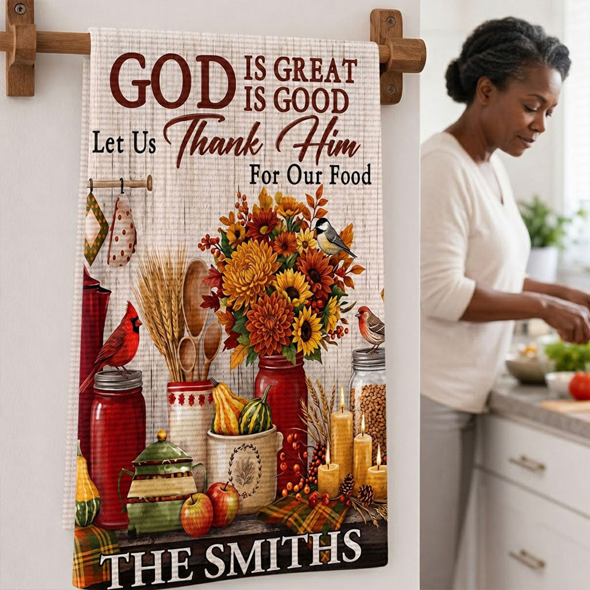 God Is Great God Is Good Let Us Thank Him For Our Food - Personalized Kitchen Towel