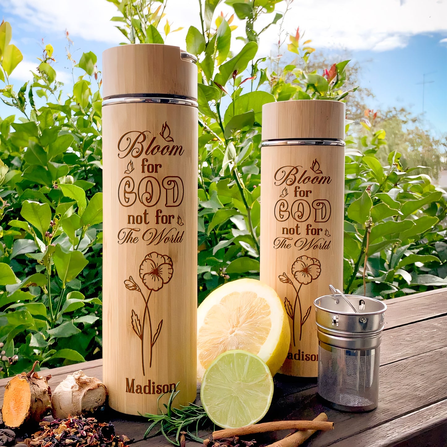 Bloom For God Not For The World - Personalized Stainless Bamboo Tumbler