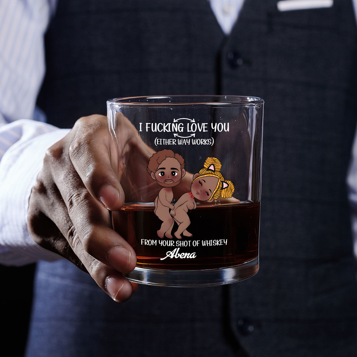 I Love You - Personalized Round Whiskey Glass