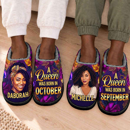 Custom Photo A Beautiful Queen - Personalized Flat Warm Slippers