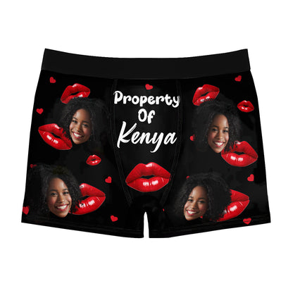 Kiss Lip Property of Wife - Personalized Men's Boxer Briefs