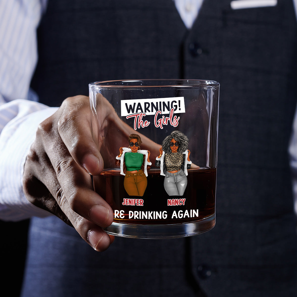 Warning The Girls Are Drinking Again - Personalized Round Whiskey Glass