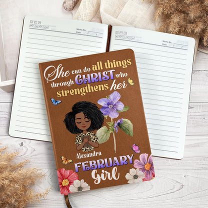 She Can Do All Things Through Christ Who Strengthens Her - Personalized Leather Cover Notebook