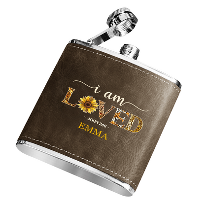 I Am Loved - Personalized Leather Flask SBLFLALM2770TA