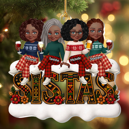 Custom Tribal Patterned Tribal Patterned Besties Sisters Sistas Forever - Personalized 1-Layer Acrylic Ornament