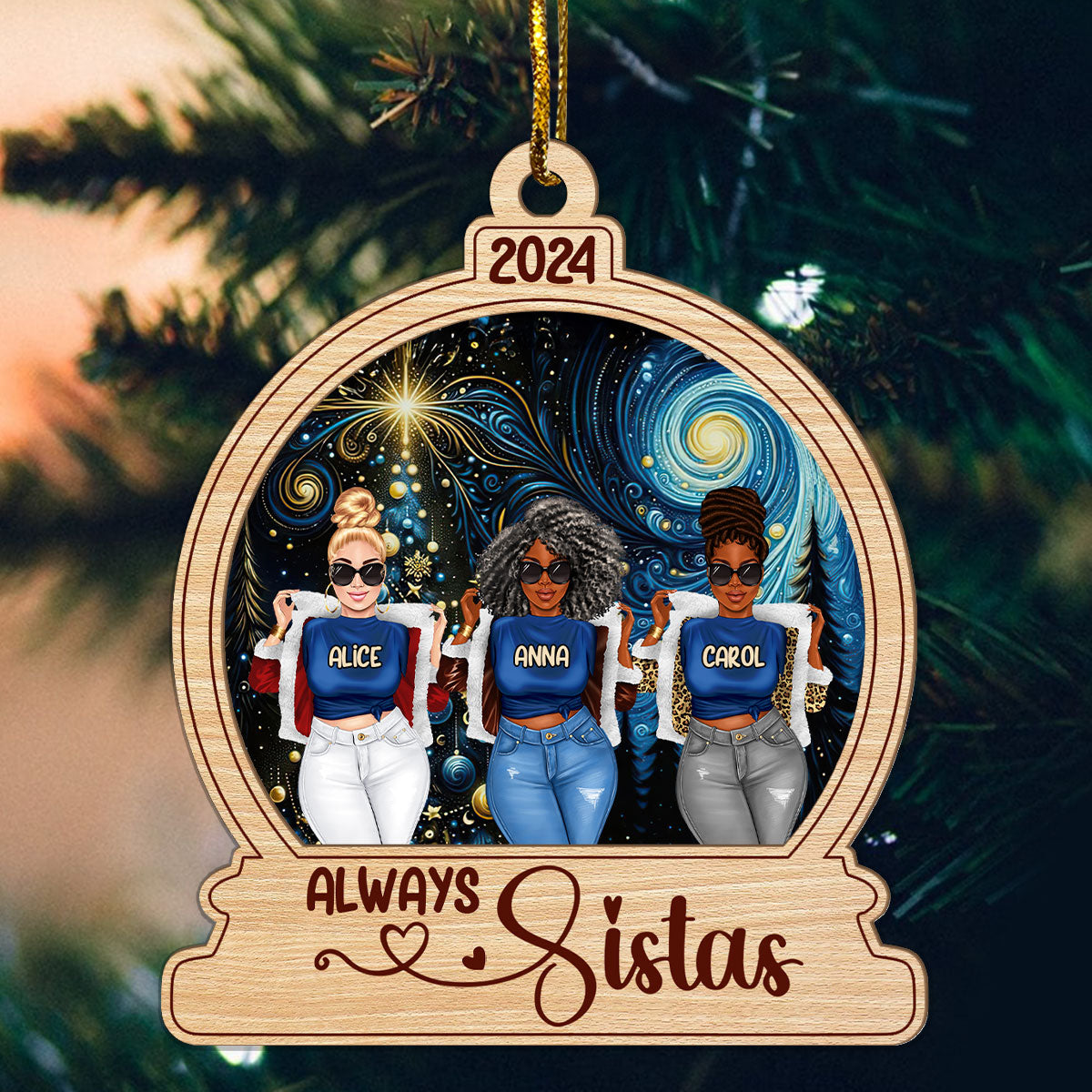 Always Sisters - Personalized Wood & Acrylic Ornament