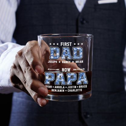 First Dad Now Grandpa - Personalized Round Whiskey Glass