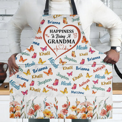 Happiness Is Being A Grandma - Personalized Apron With Pocket
