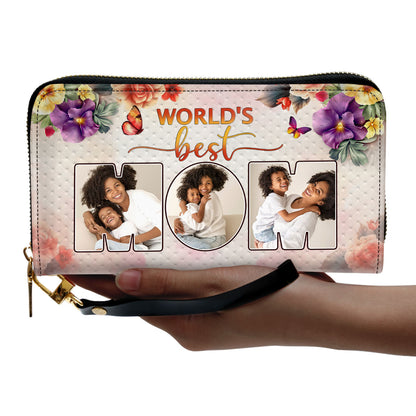 World's Best Mom - Personalized Leather Clutch Purse SBCPLM2251T