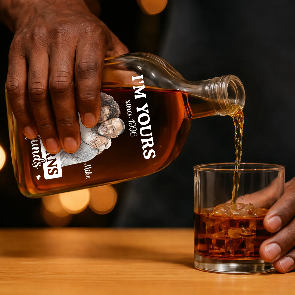 Custom Photo Colored Pencil Sketch I'm Yours Forever - Personalized Whiskey Bottle