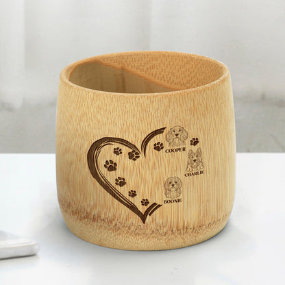 Dog Heart Paw Prints - Personalized Bamboo Cup