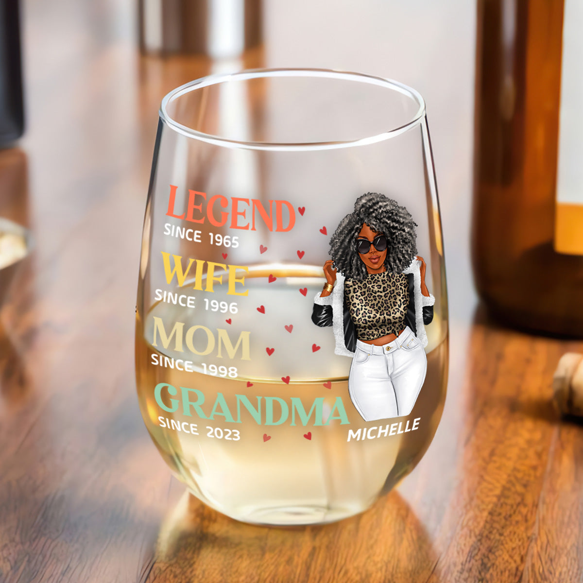 Legend Wife Mom Grandma - Personalized Stemless Wine Glass