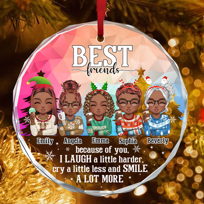 Because Of You I Laugh A Little Harder - Personalized Round Glass Ornament