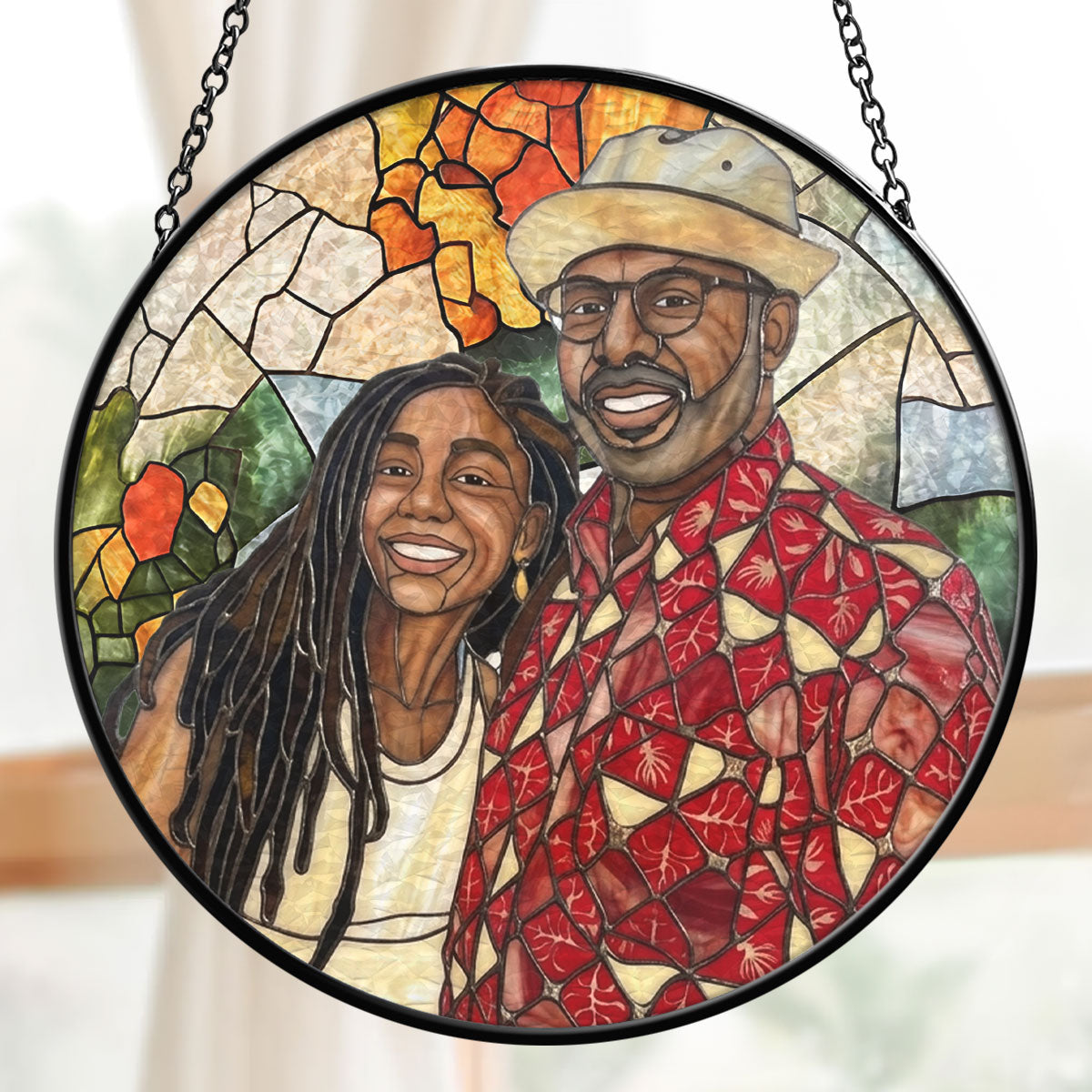 Custom Photo Portrait Dad Grandpa Parents Family - Personalized Stained Glass Window Hanging Suncatcher