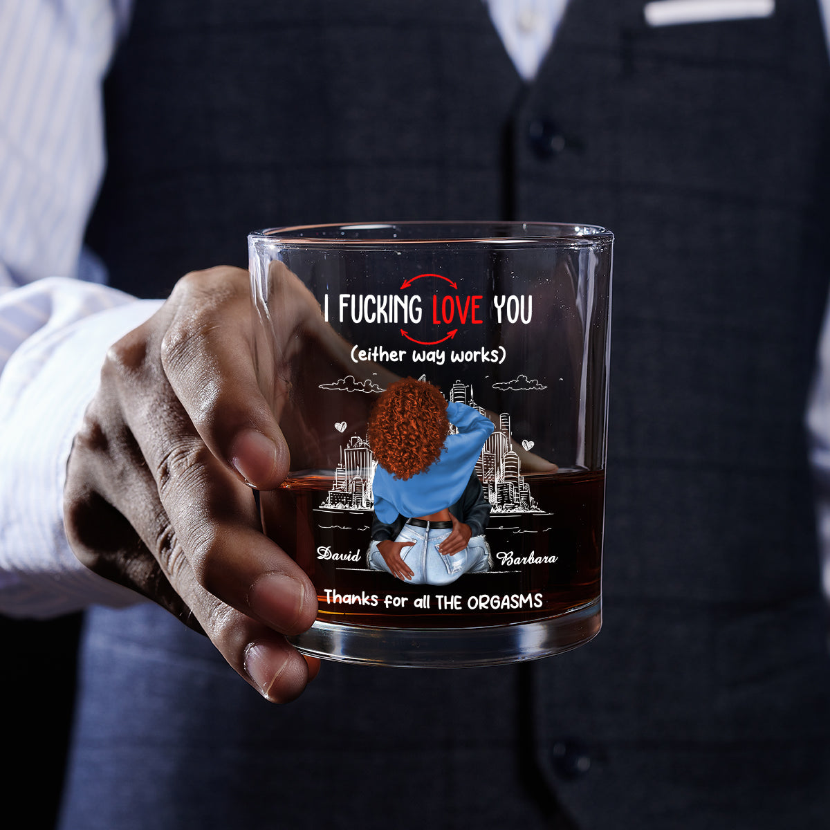 Thanks For All The Orgasms - Personalized Round Whiskey Glass