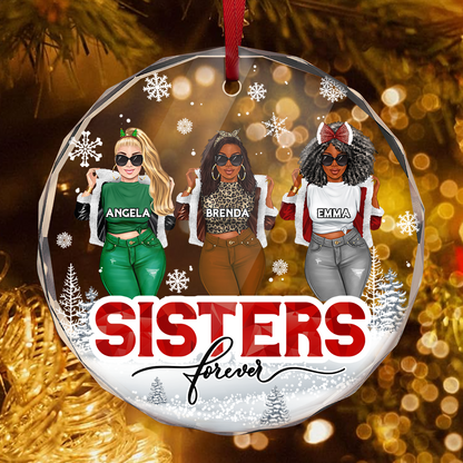 Sisters Forever - Personalized Round Glass Ornament