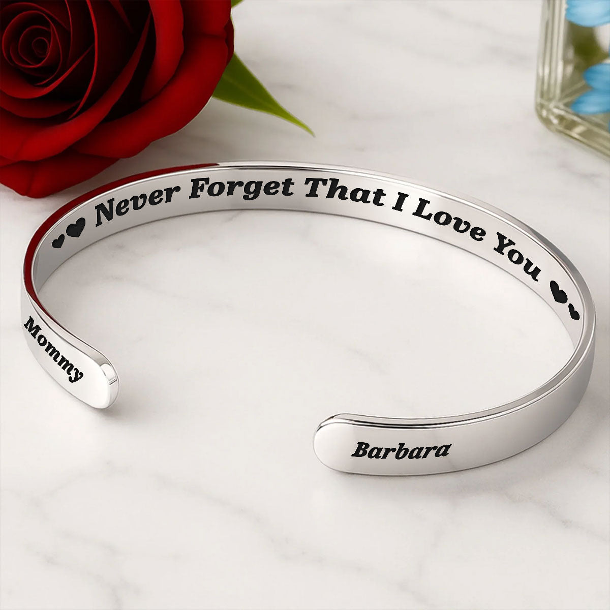 Never Forget That I Love You - Personalized Cuff Bangle Bracelet With Box