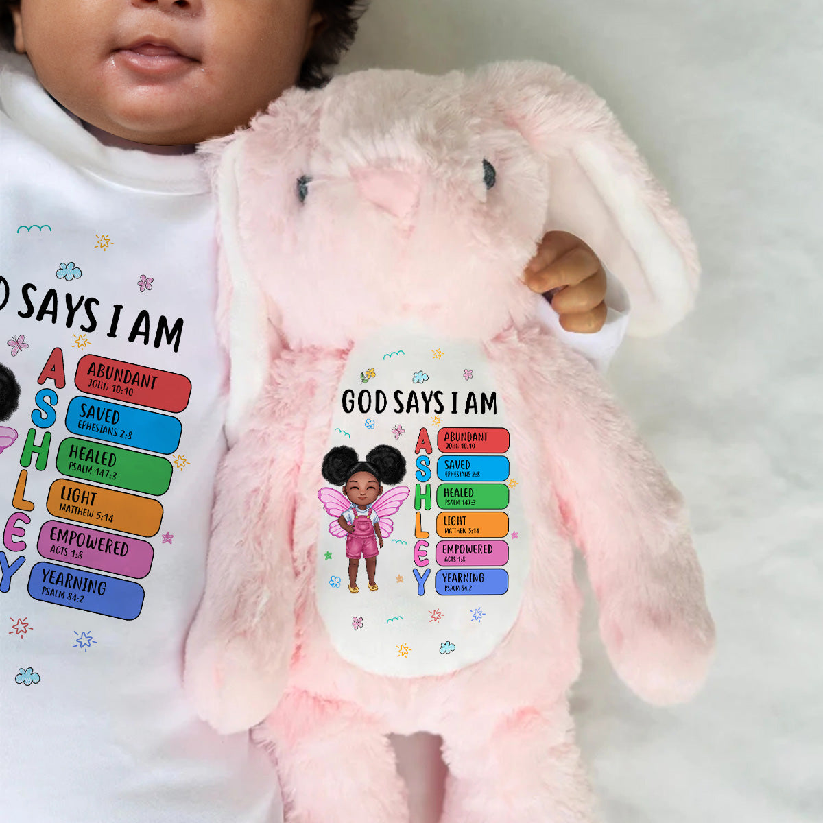 God Says I Am - Personalized Stuffed Bunny