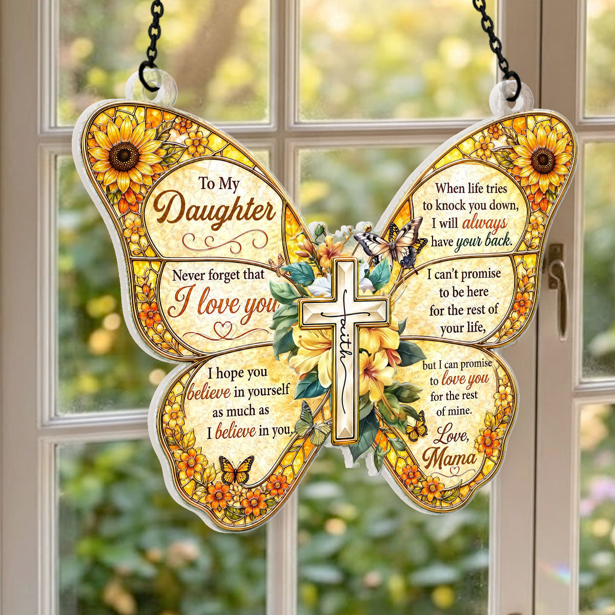 Never Forget That I Love You - Personalized 3D Custom Shape Stained Glass Suncatcher