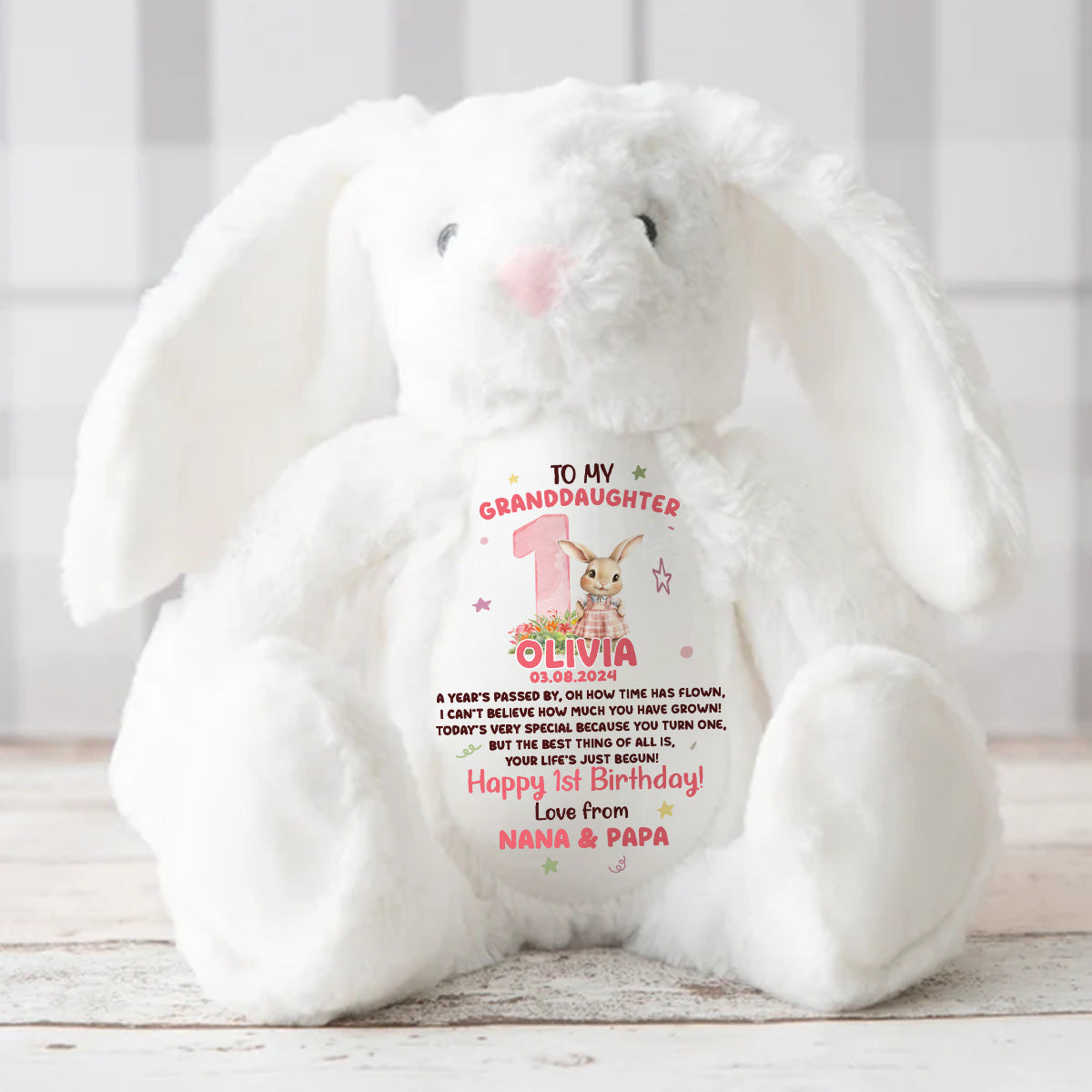 Happy First Birthday - Personalized Stuffed Bunny