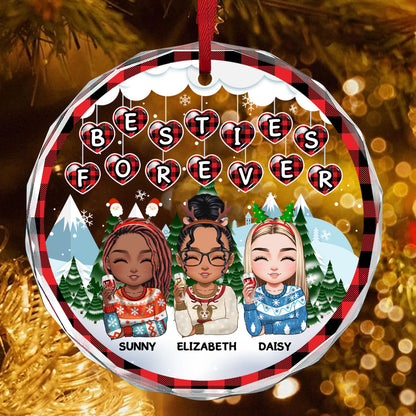 Besties Forever - Personalized Round Glass Ornament