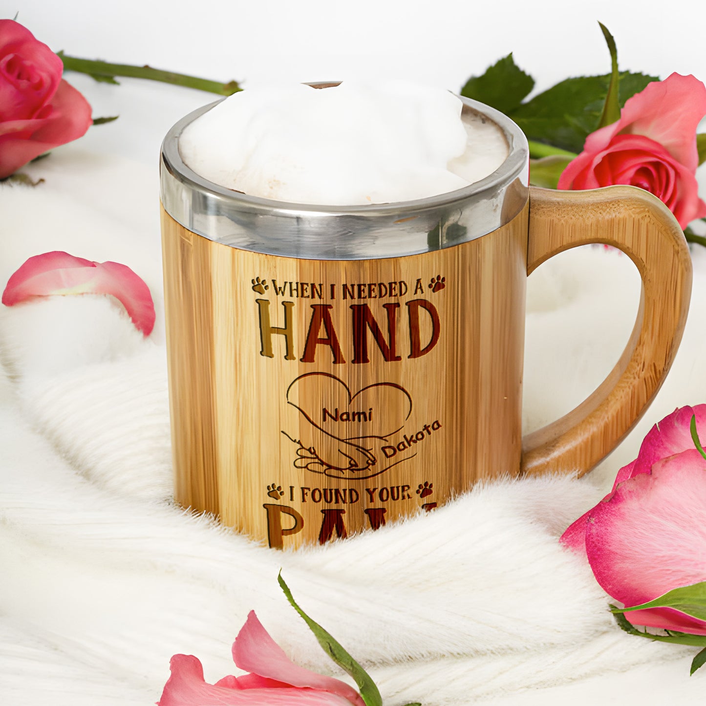 When I Needed A Hand I Found Your Paw - Personalized Stainless Bamboo Mug