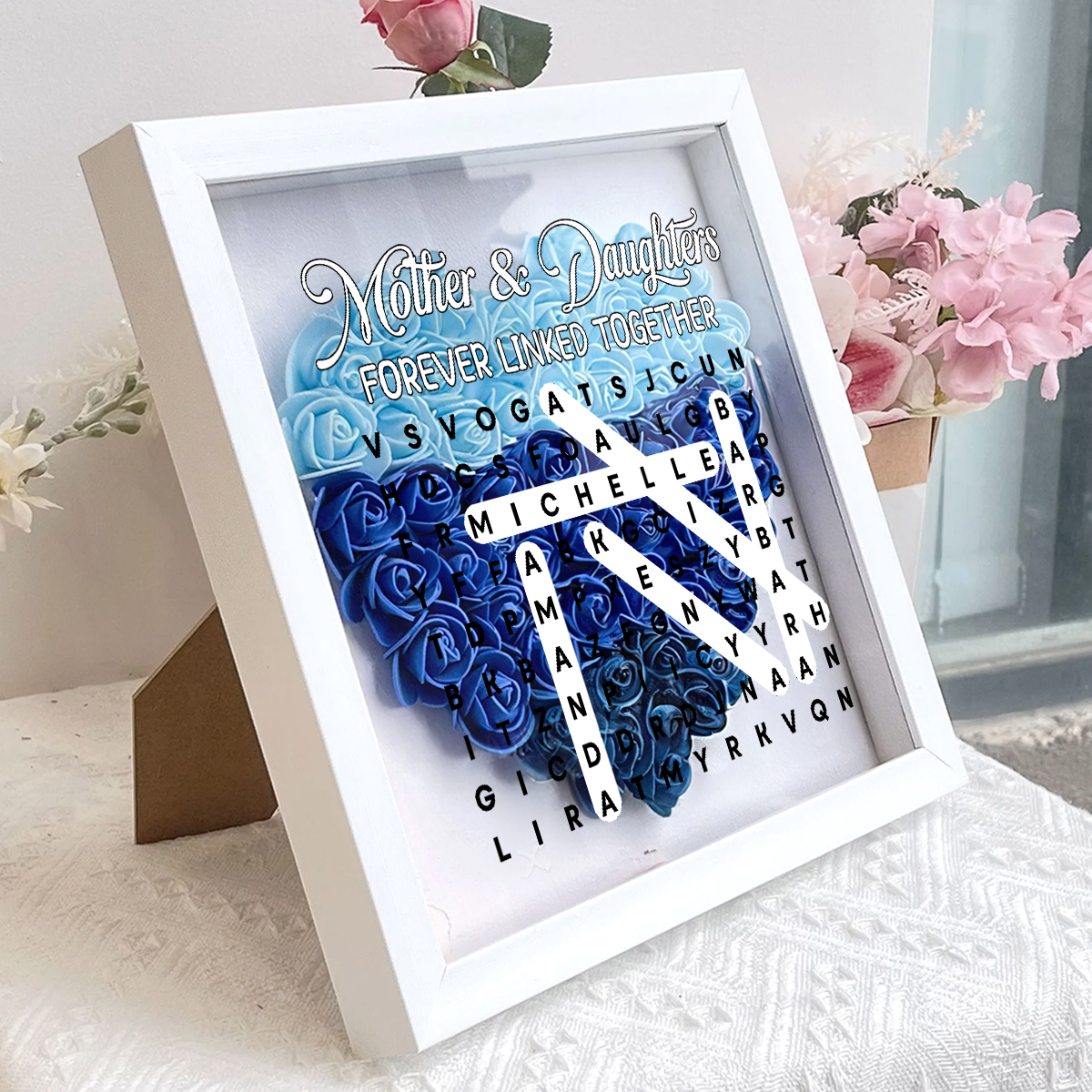Mother And Daughter Forever Linked Together - Personalized Heart Flower Shadow Box