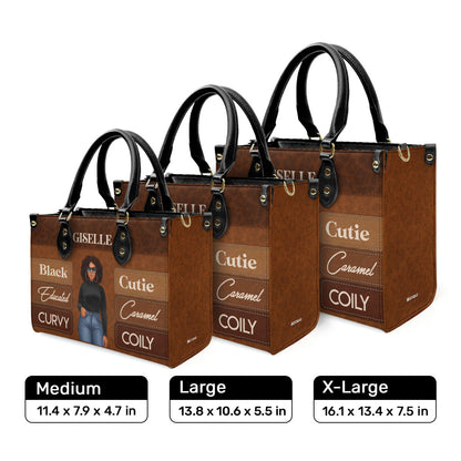 Black Educated Curvy Caramel Cutie Girl - Personalized Leather Handbag SBLHBLN948D